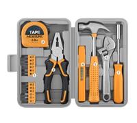 Kit d'outils de réparation de maison multifonction avec pince, clé, marteau, embouts de tournevis et mètre ruban, étui de rangement 200 x 120 x 50 mm, construction en acier au carbone pour bricolage