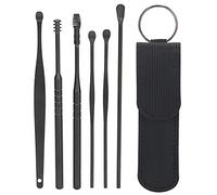 Kit D'outils de Retrait de Cire D'oreille de Cuillère de Sélection D'oreille 6 Pièces, avec Boîte de Rangement Portable Ensemble de Nettoyant pour Cire D'oreille en Spirale en Acier Inoxydable (noir)