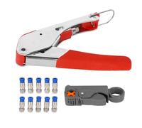 Kit d'outils de sertissage de câble coaxial avec pince à sertir en acier et dénudeur de câble - Comprend 10 connecteurs à compression F pour la terminaison des bornes et la