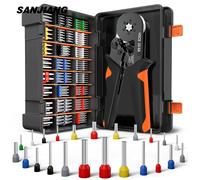 Kit d'outils de sertissage de virole à cliquet auto-ajustable Hexagonal 23-7AWG 0.25-10 mm2 Kit de sertissage avec manchons de virole bornes de fil HSC8 10-6A TE1200PCS