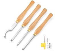 Kit d'outils de tournage du bois comprenant 4 fraises en carbure, barres en acier inoxydable et poignées confortables en hêtre avec clé hexagonale et vis supplémentaires