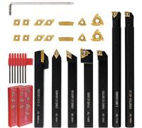 Kit d'outils de tournage indexables 21 pièces, ensemble de 7 porte-outils de tour en métal et 14 inserts de tournage, tige 5/8'' 16 mm avec inserts en carbure pour tournage, rainurage, filetage, alé