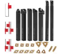 Kit d'outils de tournage indexables de 21 pièces avec 7 supports de tige de 1,27 cm, 14 inserts en carbure pour le travail des métaux, pour usinage CNC, acier et fonte