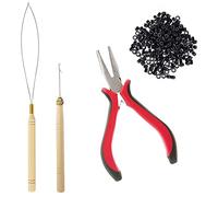 Kit d'outils d'extension de cheveux, outil de perle, liens, perles doublées de silicone, pince à cheveux incurvée, pour extensions de cheveux ou épilation de plumes (noir)
