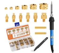 Kit d'outils d'insertion thermique 60 W avec embouts d'insertion et 130 inserts filetés en laiton moletés en spirale pour projets d'impression 3D ou pièces en plastique
