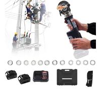 Kit d'outils hydrauliques électriques, sertisseuse de câbles sans fil et ensemble de sertissage avec 12 paires de matrices et 2 batteries, for cosses et fils de 10 à 300 mm²(Gray)