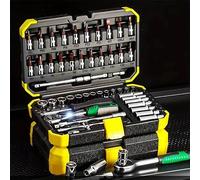 kit d'outils Jeu de 53 pièces clés à cliquet douille 1/4 pouces, tige d'extension foret avec étui for réparation voiture