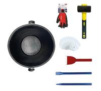 Kit D'outils Maçonnerie & Rénovation, Bricolage - Seau Caoutchouc Naturel Vulcanisé 12L, Massette 1.2Kg, Pointerolle 300mm, Burin 300mm, Ciseau à Brique 70mm, Paire de Gants, Lot 12 masques FFP2