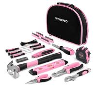 WORKPRO Kit d’Outils Pink Rose 103 Pièces - Sac à Outils avec Sac Rond Portable - Outils de Finition Chromée Durable et Résistant - Parfait pour Bricolage, Entretien Domestique