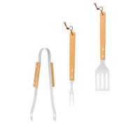 Kit D'outils pour Barbecue en Acier Inoxydable, Manches Bois | Fourche, Pelle et Pince Incluses, Paquet de Rangement Oxford, Usage Extérieur, Couleur Khaki