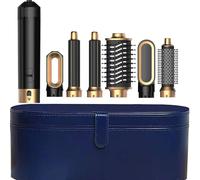 Kit D'Outils Pour Cheveux 6 En 1,Sèche-Cheveux,Brosse,Baguette À Friser,Peigne À Air Chaud,Lisseur Pour Une Coiffure Rapide Et Facile.Black-Blue Box.