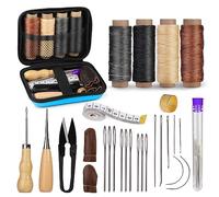 Kit d'outils pour cuir - Outils et fournitures de travail du cuir - Kit de travail du cuir avec aiguilles à gros chas - Fil ciré - Outils de couture en cuir pour artisanat du cuir