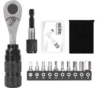 Kit d'outils pour vélo - Mini clé à cliquet avec 10 embouts, tournevis à cliquet réversible 6,35 mm, tige d'extension, étui de rangement et sac pour réparation de vélo de route VTT dans les espaces