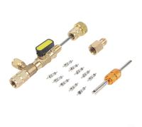 Kit d'outils professionnel de démontage de valve AC, construction en laiton et en acier inoxydable, adaptateur double taille 1/4 5/16 pour systèmes R12 R22 R404A R410A, comprend 10 noyaux de valve