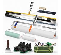 Kit d'outils professionnel pour sol auto-nivelant et époxy, Kit d'outils de ciment auto-nivelant,rouleaux d'aération, spatule à enduire, rouleau en peau d'agneau et sac de rangement en toile