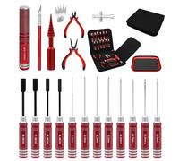 Kit d'outils RC 19 en 1 - Tournevis RC - Écrou Hexagonal Hexagonal - Tournevis cruciforme - Pince RC - Kit de réparation pour 1/8 1/10 Traxxas Axial Arrma DJI - Rouge