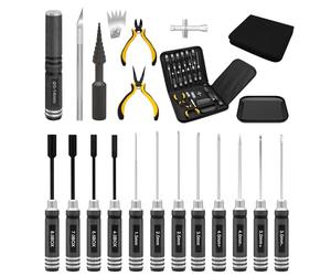 Kit d'outils RC 19 en 1 - Tournevis RC - Écrou Hexagonal Hexagonal - Tournevis cruciforme - Pince RC - Kit de réparation pour 1/8 1/10 Traxxas Axial Arrma DJI - Noir