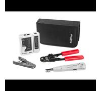 Kit d'outils réseau Lanberg NT-0301 : Testeur de câble, pince à sertir, outil de dénudage pour câbles RJ45 et RJ11.