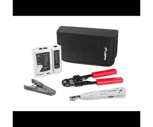 Kit d'outils réseau Lanberg NT-0301 : Testeur de câble, pince à sertir, outil de dénudage pour câbles RJ45 et RJ11.
