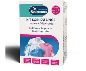 KIT DR BECKMANN soin du linge - lessive en feuilles, brosse détachante, 4 détachants & lessive cycle court