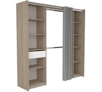 EKIPA - Kit Dressing - 2 Colonnes - 1 tiroirs - 10 étageres - Décor Chene Dakota Blanc - 198 x 200,3 x 50 cm - Garance