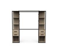 Kit dressing 2 colonnes avec penderie couleur chêne / noit mat - Largeur 210 x Profondeur 41,5 x Hauteur 204,4 cm - -