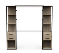 Kit dressing 2 colonnes avec penderie couleur chêne / noit mat - Largeur 210 x Profondeur 41,5 x Hauteur 204,4 cm