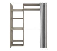 Kit dressing extensible 1 colonne 2 penderies avec rideau couleur chêne clair - Largeur 111,1 x Profondeur 50,1 x Hauteur 208,5 cm