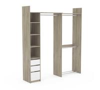 Kit dressing extensible 1 colonne 3 penderies couleur chêne / blanc mat - Largeur 199,7 x Profondeur 43,9 x Hauteur 218,3 cm