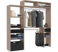 EINSACC Kit Dressing Extensible Artic EKIPA - Décor mélaminé Chene et Noir - 2 penderies + 2 tiroirs + Surmeuble- L198 x P40 x H202 cm