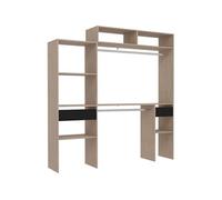 EINSACC Kit Dressing Extensible Artic EKIPA - Décor mélaminé Chene et Noir - 2 penderies + 2 tiroirs + Surmeuble- L198 x P40 x H202 cm