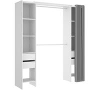 Kit-dressing extensible avec rideau et 4 tiroirs - SUIT - Blanc - L 180-113 x P 50 x H 205 cm