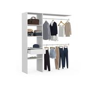 Kit Dressing Meline 160 X 40 X 180 Cm Blanc Avec Étagères + Tiroir + Double Penderie Blanc