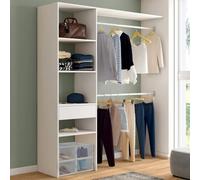IDMarket Kit dressing MELINE 160 x 40 x 180 cm blanc avec étagères, tiroir et double penderie