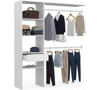 IDMarket Kit dressing MELINE 160 x 40 x 180 cm blanc avec étagères, tiroir et double penderie