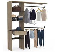 IDMARKET Kit dressing MELINE 160 x 40 x 180 cm hêtre avec étagères noires + tiroir + double penderie