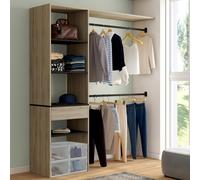 Kit Dressing Meline 160 X 40 X 180 Cm Hêtre Avec Étagères Noires + Tiroir + Double Penderie