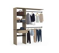 Kit Dressing Meline 160 X 40 X 180 Cm Hêtre Avec Étagères Noires + Tiroir + Double Penderie