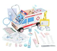 Kit du médecin pour les tout-petits 3-5, 44 pièces en bois avec voiture de rangement, véritable stéthoscope et autres accessoires, pour les tout-petits, J