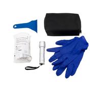 Kit d'urgence pour voiture, moto, voyage. Compact : pochette noire, premiers secours, grattoir, gants, lampe de poche LED - Préparez-vous pour toute urgence, pratique et sécurisé.