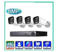 Kit DVR 4K 8 canaux avec Vision Nocturne Couleur, détection de Visage, caméra AHD 8 MP, Enregistrement Audio, Microphone, système de vidéosurveillance extérieur(1T,4CAMERA 4CH DVR_EU Plug)