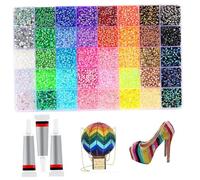 Kit éblouissant de strass en résine de 32 000 pièces avec 3 pièces colle 10 ml, kit strass colorés 0, 3 cm pour vêtements artisanaux, tasses, chaussures, tissu, Nail Art, 40 couleurs pi