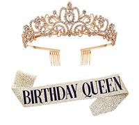 Kit Écharpe Reine et Diadème en Strass - 21, 30, 40, 50, 60 Ans - Cadeaux d'Anniversaire pour Femmes - Fournitures de Fête, Alliage Métallique