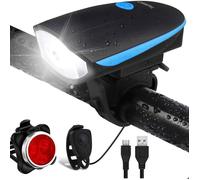 Kit éclairage vélo LED FISHTEC lampe avant 250 lumens feu arrière 60 lumens avertisseur sonore intégré rechargeable USB
