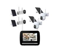 KYF Système de vidéosurveillance IP 4 canaux, écran Tactile 7’’ 4MP, 2 caméras Rechargeables Wi-FI 2K avec Panneaux solaires, intérieur/extérieur, Compatible iOS/Android