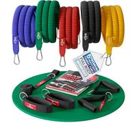 Kit Élastique Musculation Fitness + Guide Exercices, 5X Bandes de Résistance Tubes Professionnels + Poignées, Ancre de Porte, Sangles Pied | Entraînement Tractions Bras Jambes Haltere, Femme Homme