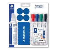Kit élémentaire tableau blanc - Staedtler - Blanc - 4 feutres - 1 tampon - 1 spray de nettoyage