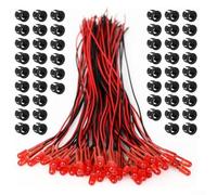 Kit émetteur LED pré-câblé 5 mm avec 50 pièces pour modélisme, circuits clignotants et configurations d'éclairage basse tension (rouge)