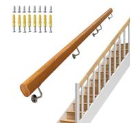 Kit en bois massif pour escaliers - Bannière d'intérieur de 3,4 m avec supports en acier inoxydable, barre de support murale pour escaliers, barre d'appui de sécurité et élégante