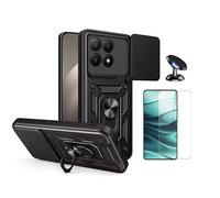Kit En Verre Trempé Clearglass + Couvercle De Fenêtre Coulissant Magnétique Militaire Defender + Support Magnétique De Voiture PHONECARE Pour Xiaomi 15T 5G - Noir